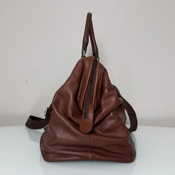 Fossil Mens Estate Brown/cognac Leather Weekender Travel Framed Duffle Bag - Picture 4 of 10